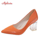 Aphixta 7cm High Heels Damen Orange Leder Pumps Weibliche Hochzeit Grüne Transparente Schuhe Drop Shipping Übergröße 30-50