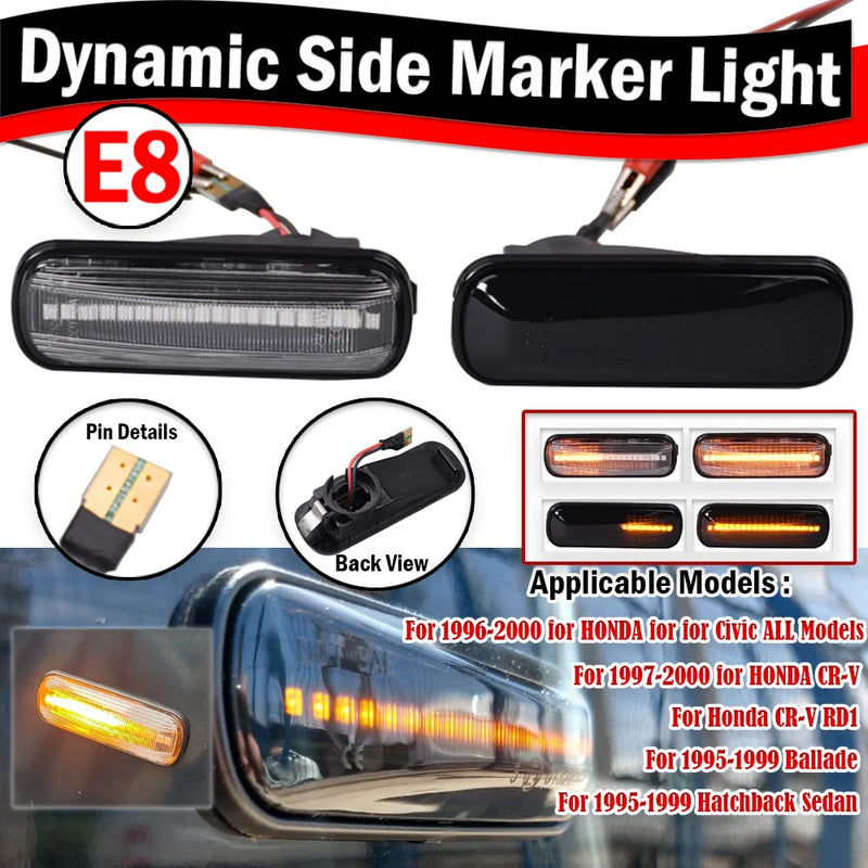 2Pcs Dynamic LED Side Marker Lights Turn Signal Indicator Car Accessories For Honda Civic EK 2/3/4dr Ballade CRV Prelude 95-99