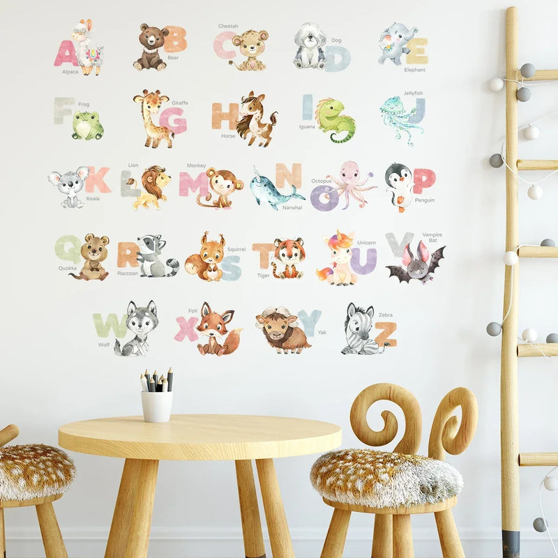 5PCS Cartoon Animal Letter ABC Wall Stickers for Kids Room Kindergarten Home Decoration Wall Decor