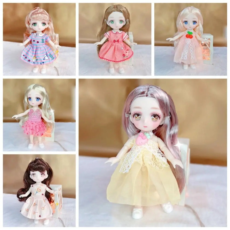 1/8 16CM BJD Doll Ball Jointed Body Anime Eyes Cute Madeup Full Set With Fashion Clothes Headdress DIY Toys For Girl Gift