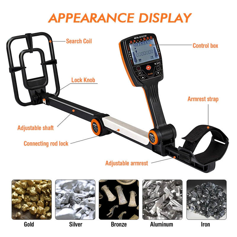 TX-630 Foldable Metal Detector Professional Gold Detector with Precise Positioning High Sensitivity Waterproof Search Coil Finde