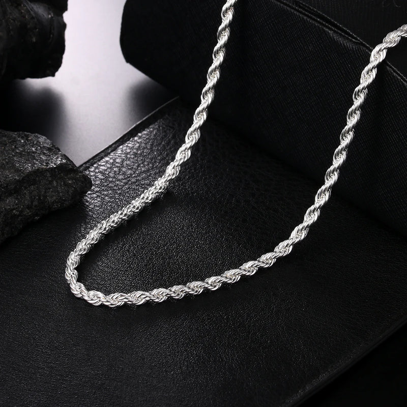 Hot Charms Fine 4MM Rope Chain 925 Sterling Silver Necklaces for Woman Men Classic Fashion Jewelry Wedding Party Holiday Gifts