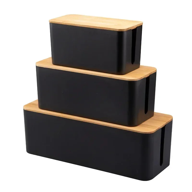 Cable Storage Box Power Strip Case Wooden Power Line Wire Management Organizer Anti-Dust Charger Socket Network Line Storage Bin