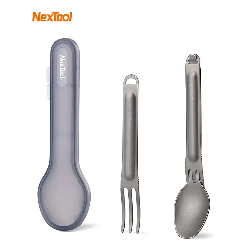 NexTool Fork Spoon 2-in-1 Outdoor Pure Titanium Spork Reusable Camping Tableware Case Stainless Steel Portable Camping Cutlery