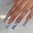 24Pcs Gold French Border False Nails Long Coffin False Nails with Rhinestones Ballerina Full Cover Nail Tips Press on Nails 2030