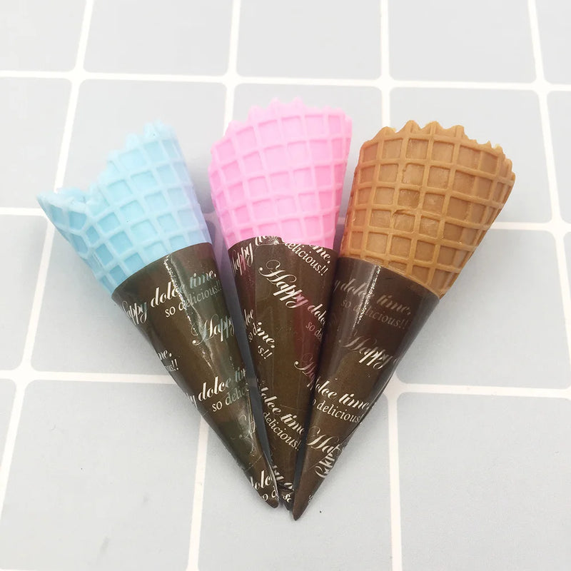 10Pcs Simulation 3D Ice Cream Cone Resin Cabochon Decoration Crafts Miniature Fake Food Embellishments for Scrapbooking DIy