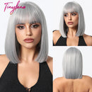 Blue Purple Ombre Cosplay Synthetic Wigs Short Bob Straight Lolita Halloween Hair Wig with Bangs for Women Afro Heat Resistant