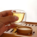 6 Pcs Double Wall Cups Design Shot Teacups With Bamboo Saucers Set Anti-hot Tasse Cafe Coffee Oolong Pu'er Scented Tea Cup 80ml
