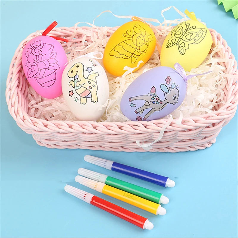 5pcs Easter Random Egg Graffiti Happy Easter Decorations Painted Handmade DIY Eggs Craft Kids Gift Favor Home Decor Easter Party