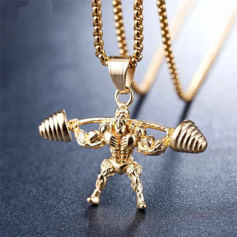 2021 Hot Weightlifting Pendant Fitness Necklace Bodybuilding Gym 2 Colors Barbell Necklace Fitness Jewelry Wholesale S493