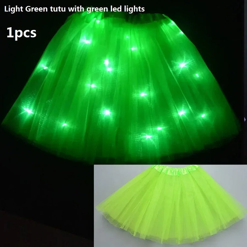 Children Kids Girls Light Up Tutu Led Skirt Glow Wreath Headband Party Birthday Luminous Costumes Christmas Halloween Festival