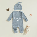 Adorable Easter Bunny Print Romper with Matching Hat for Baby s First Easter Celebration - Long Sleeve Round Neck Jumpsuit