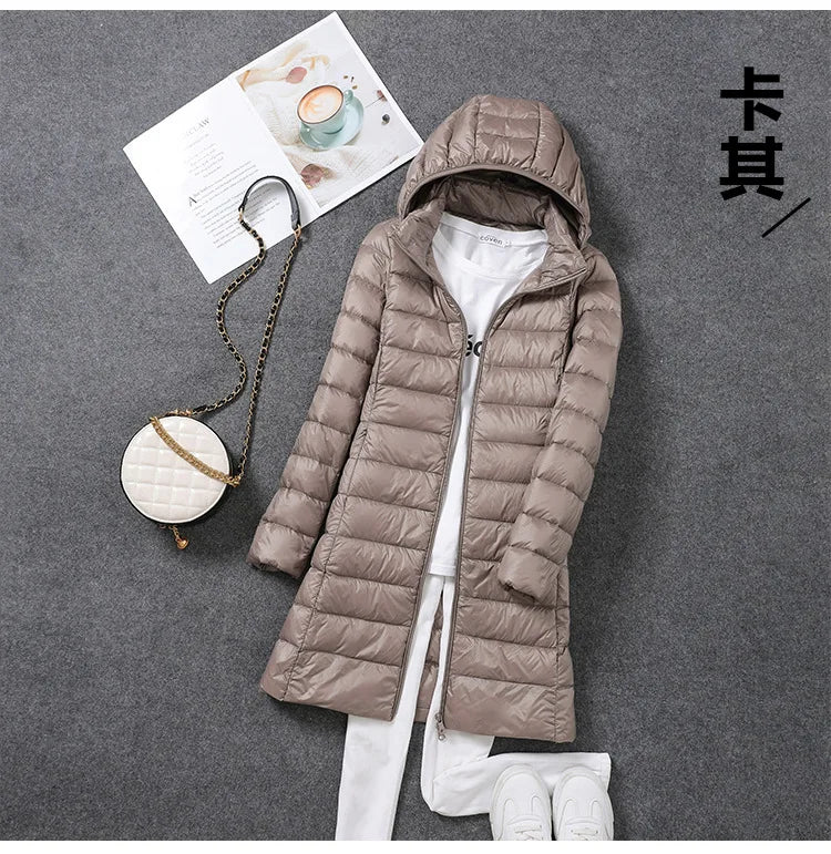 Plus Size 5xl Women's Long Puffer Jacket 2023 New Arrivals Autumn Winter Female Hat Detachable White Duck Down Coat