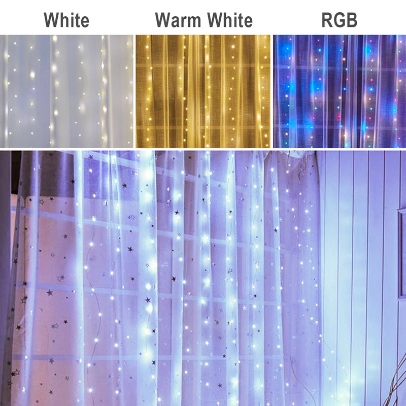 3M LED Curtain Lights with USB Remote Control Fairy Garland Lamp for Wedding Birthday New Year Party Decor Holiday Gift