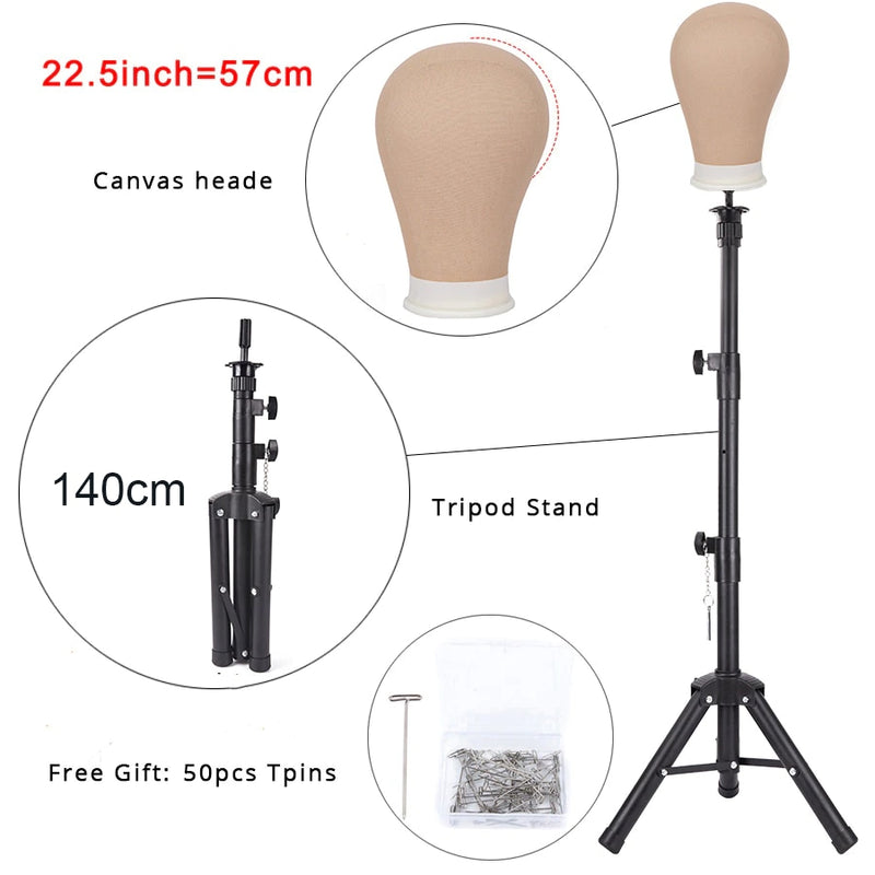 Alileader New 140Cm/64Cm Wig Stand Wig Tripod With Mannequin Canvas Block Head Adjustable Tripod Stand Wig Making kit TPins Gift