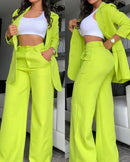 New Arrivals Temperament Spring Women's Clothing Pure Color Elegant Long-Sleeved Lapel Suit Pocket Straight-Leg Pants Suit