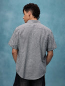 Y2K Grunge Punk Men's Street Summer Plaid Cross Print Short Sleeve Single-Breasted Casual Shirt