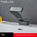 TOLM Brass Black Gold Basin Faucet Bathroom Sink Faucets Hot Cold Water Mixer Crane Deck Mounted Single Handle Hole Bath Kitchen