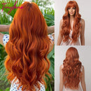 Burgundy Dark Red Synthetic Wigs Long Wavy Wine Red Cosplay Wig with Bangs for Women Natural Body Wave Halloween Heat Resistant