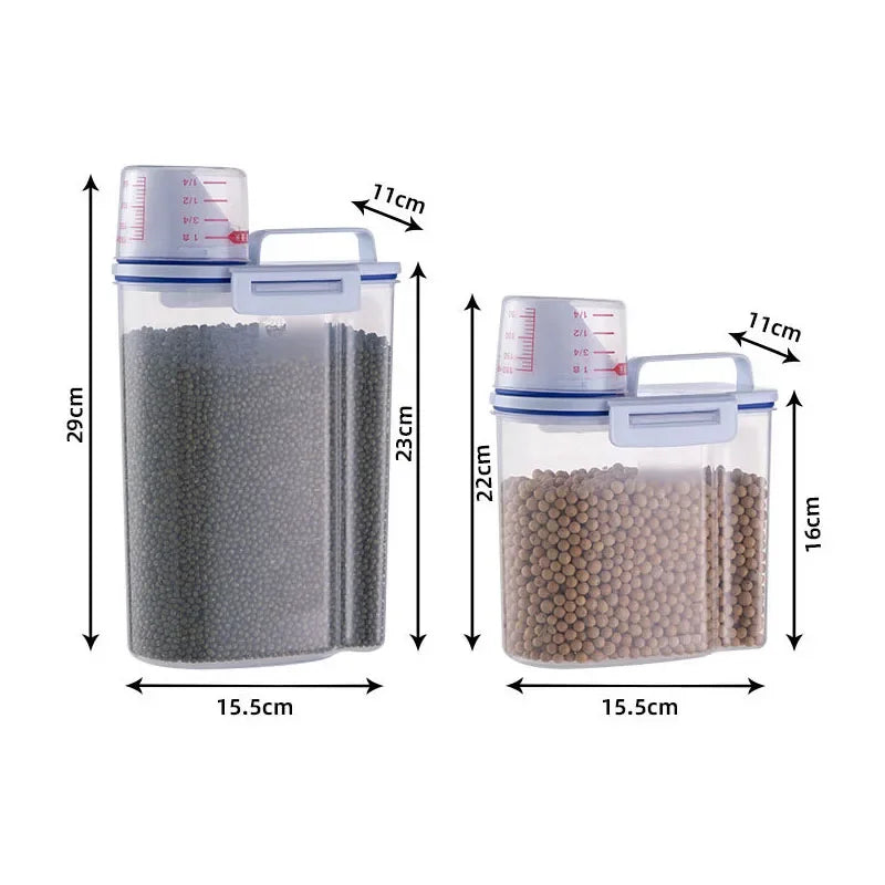 Dog Cat Food Pail Plastic Storage Tank with Measuring Cup Container Moisture-proof Sealed Jar Pet Supplies Accessories