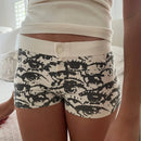 Neue lässige Lounge-Shorts für Damen, Y2K Vintage, niedrige Taille, Knopfverschluss, mit Grafikdruck, ästhetisch, schmal, Pyjama-Hose, Nachtwäsche
