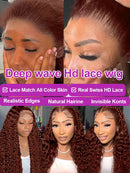 250 Density 13x6 HD Chocolate Brown Deep Wave Human Hair Wig Curly 13x4 Lace Front Water Wave 40Inch Lace Frontal Wig Preplucked