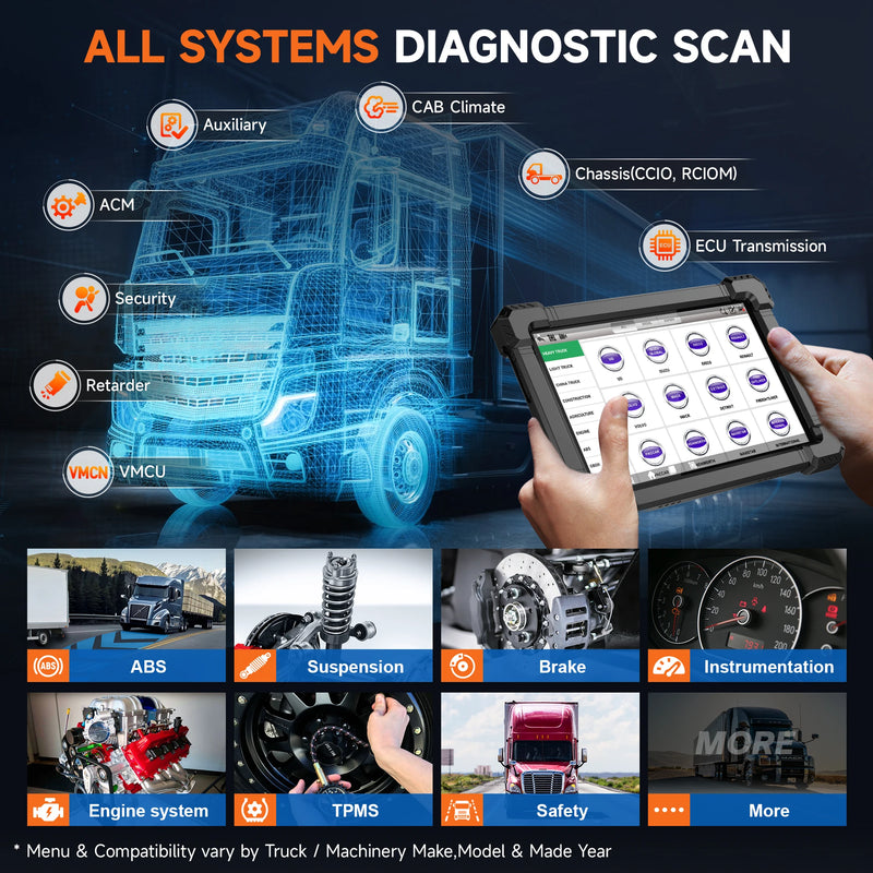 ANCEL X7 HD Heavy Duty Truck Diagnostic Tool TPMS DPF Regen ABS SAS ECU Oil Reset Full System OBD2 Truck Scanner 24V/12V Cars