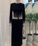 The Callista Column | Custom Pleated Pearl-Accented Scoop Neck Maxi Dress