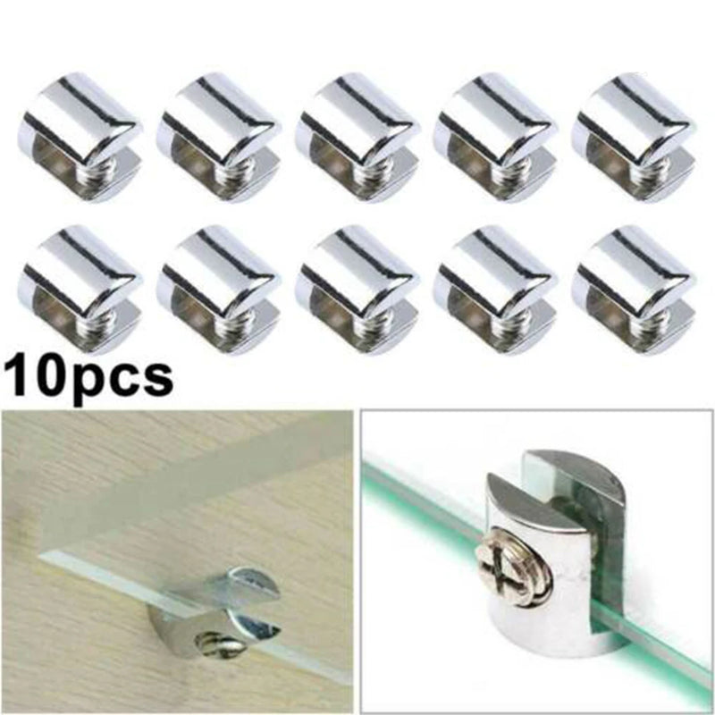 10pcs Glass Clamp Glass Plated Brackets Zinc Clips Holder Satnds Support Bracket Clamps For 6-8mm Cabinet Shelf Support Plates