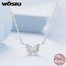 WOSTU 925 Sterling Silver Simple Butterfly Pendant Necklace Lady Engagement Accessories with CZ Stackable Links Jewelry Gift