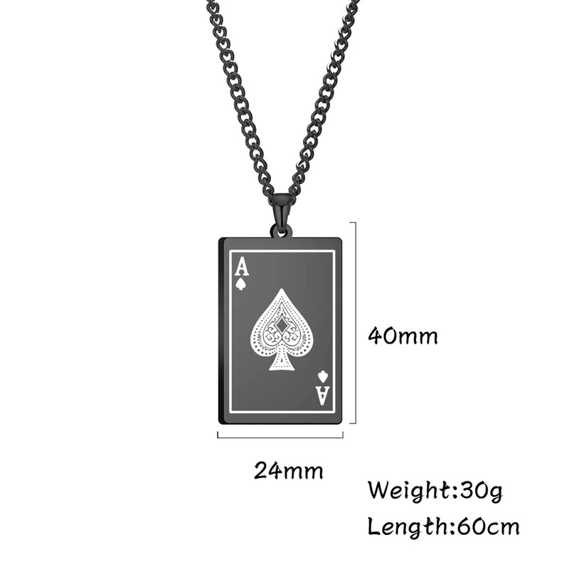 Skyrim New Stainless Steel Poker Card Ace of Spades Pendant Chain Necklace For Men Women Jewelry Hip Hop Jewelry Gifts Wholesale