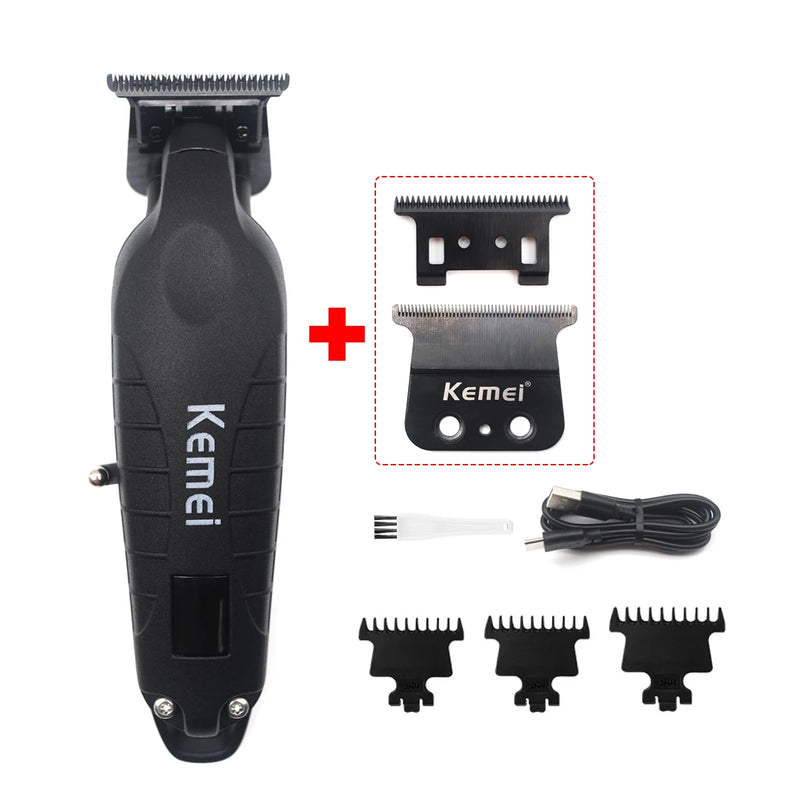 Kemei KM-2293 DLC T-Blade Professional Finishing Machine Zero Gapped Clipper USB LED Display Full Metal Hair Trimmer Machine