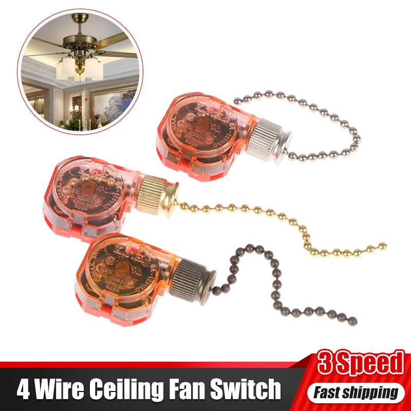 3 Speed Pull Chain Control Brass 4 Wire Ceiling Fan Switch