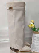 Ladies' Autumn and Winter New Pointed Knee High Women's Boots, Thick High-heeled Long Pants Boots, Fashionable Mid Rise Boots