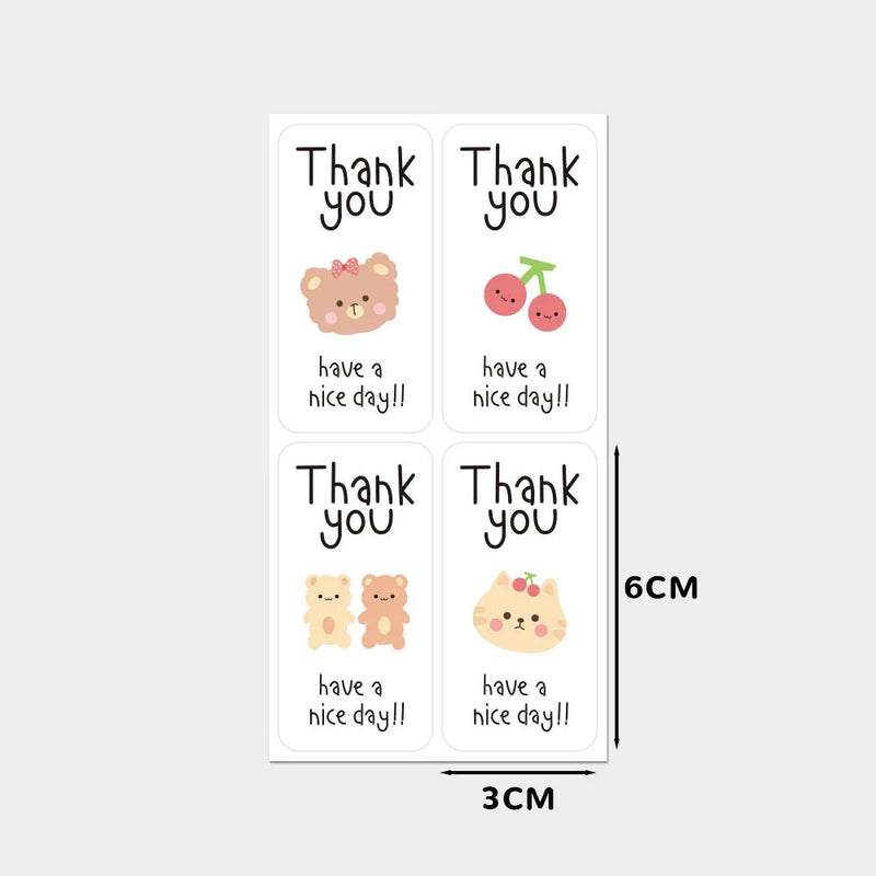 100Pcs Cute Thank You Stickers for Small Business Cake Dessert Packaging Gift Sealing Decor Labels “Thank You Have A Nice Day ”