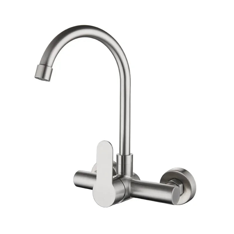 Kitchen Faucet Sprayer Stainless Steel Double Hole Wall Mount Cold and Hot Faucet Balcony Rotating Torneiras De Cozinha Batidora