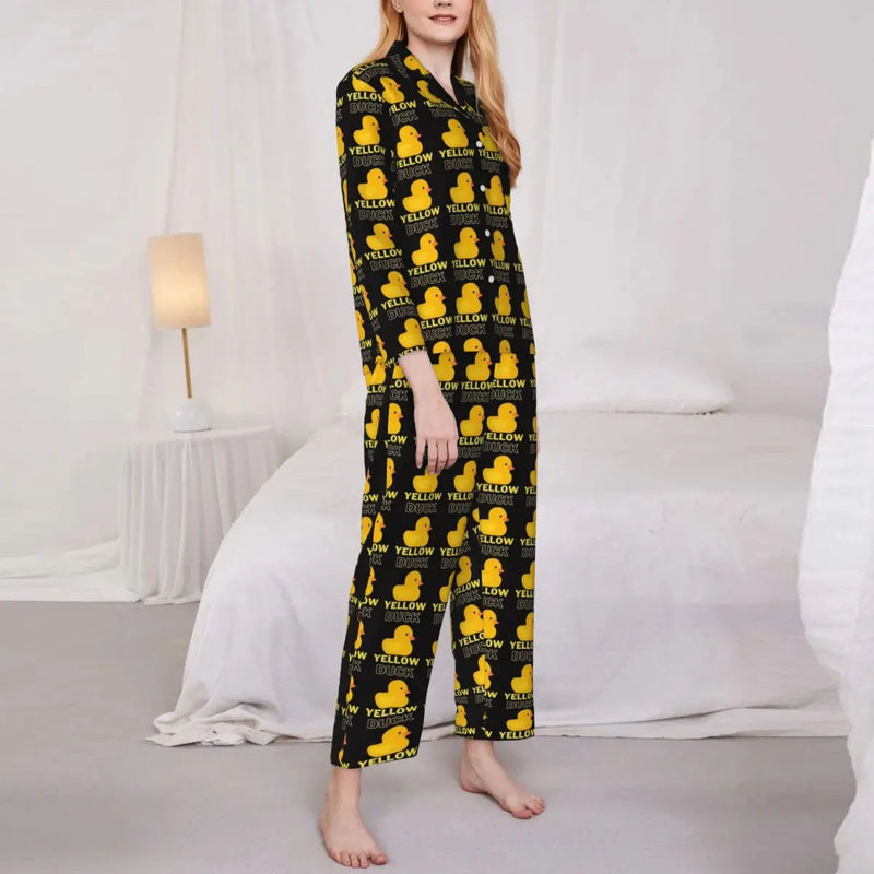 Pajamas Female Yellow Classic Ducks Daily Sleepwear Animal Two Piece Retro Pajama Sets Long Sleeve Elegant Oversize Home Suit