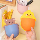 Kawaii Cartoon Bear Bunny Pen Holder Cute Storage Rack Self Adhesive Cosmetics Brushes Holder Korean Stationery Desk Organizer
