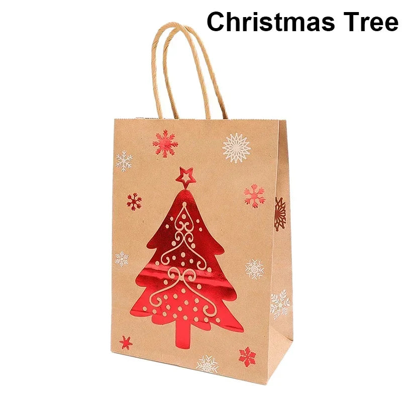 Christmas Kraft Paper Gift Bag Cartoon Santa Claus Snowman Candy Bags Packaging Pouches Party Home Decoration Supplies Wholesale