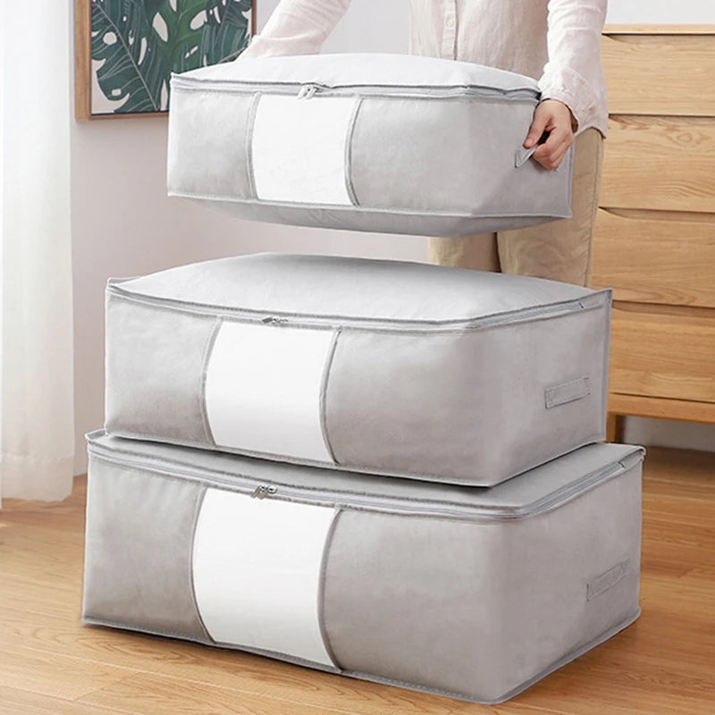 Foldable Storage Bags for Clothes Non-Woven Clothing Organizer Wardrobe Closet Organizer for Pillow Quilt Blanket Storage