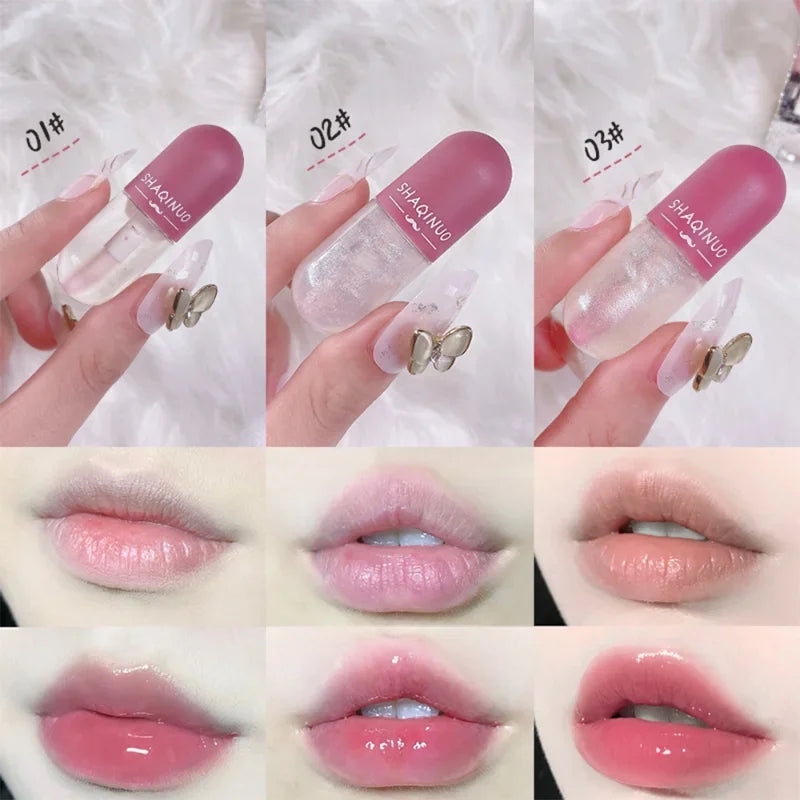 Transparent Glitter Capsule Lip Gloss Color Changed Plumping Lip Glaze Crystal Jelly Moisturizing Lip Oil Lips Makeup Cosmetics
