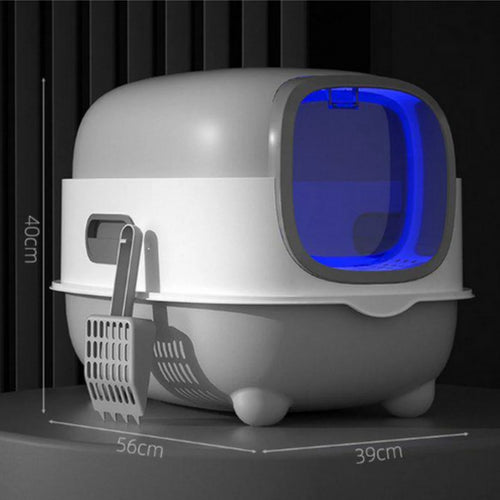 Cat Litter Box, Closed Cat Toilet with Automatic Anti-Sand Cage, Ultraviolet Sterilization and Deodorization, 38x55x36cm