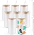 HTVRONT 8/4 Pack 16OZ Clear/Frosted Glass Sublimation Tumblers with Bamboo Lid Sublimate Tumbler Blanks DIY for Iced Coffee Cups