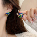 Modische französische Vintage geometrische Ohrclips Retro blaue Emaille runde Ohrclips Ohrringe für Frauen nicht durchstochen Brincos