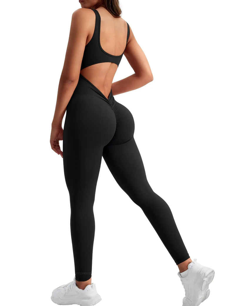 Y2K Women Summer One Piece Sleeveless Jumpsuits Sexy Backless Gym Bodycon Lizvette V Back Scrunch Butt Rompers Ladies Long Pant