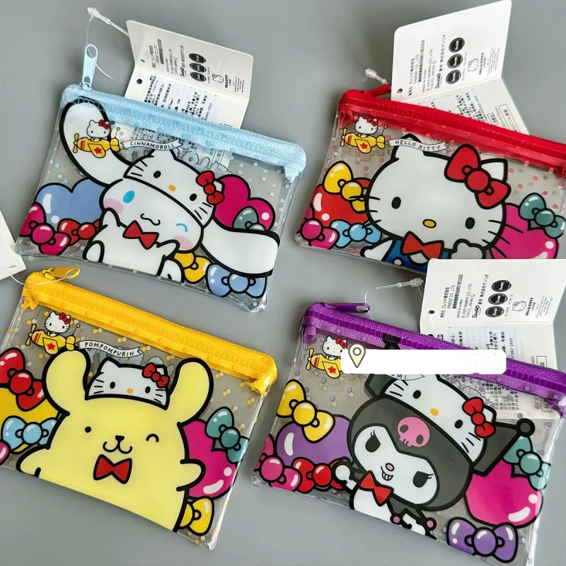 Sanrio 50Th Anniversary Hello Kitty Kuromi Hangyodon Pvc Waterproof Storage Bag Coin Lipstick Wallet Children's Mini Card Bag