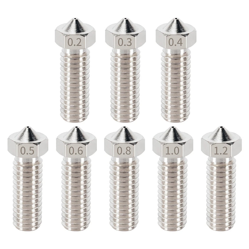 8pcs 3D Printer Parts Volcano Nozzle Brass Stainless Steel 0.4 0.6 0.8 1.0 1.2mm M6 Heatblock Nozzle Sidewinder Genius Anycubic