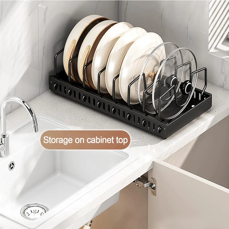 Pots and Pans Organizer Under Cabinet,Sliding Pot Lid Holder and Pan Rack Kitchen,Pull out Pot and Pan Organizer,Dishes Storage