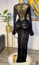 CM.YAYA 2025 Fall Women Long Sleeve Stacked Mesh See Though with Lining Bodycon Long Dress Evening Birthday Sexy Party Dresses