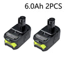 6000mAh For RYOBI 18V Li-Ion Replacement For Ryobi P108 P107 P108 RB18L50 RB18L20 Power Tool Rechargeable Battery And Charger